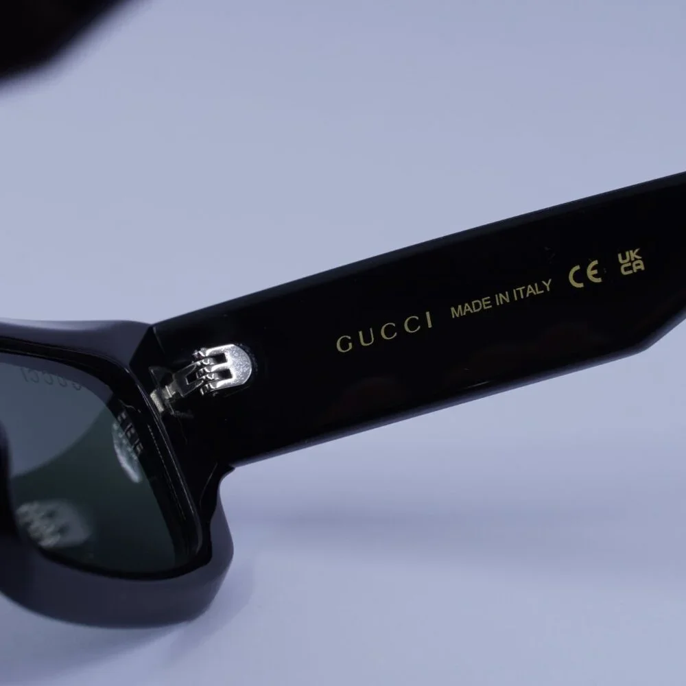 Gucci GG1838S 001 Sunglasses Shiny Black Cat Eye Frame, Grey Lenses